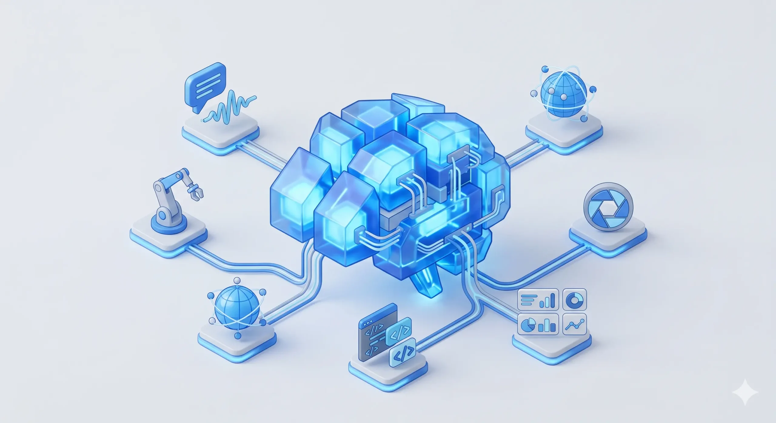 Illustration af GPAI (General Purpose AI) som en central teknologisk kerne.