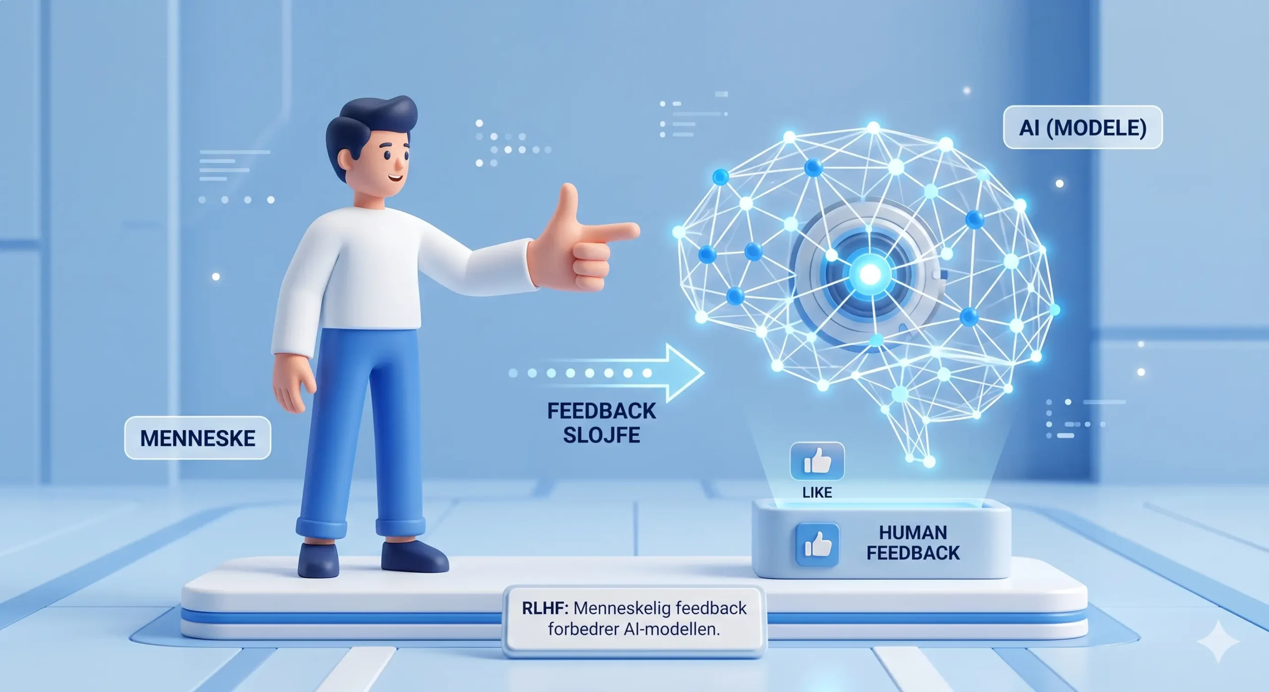 Diagram over RLHF processen med menneskelig feedback til AI.