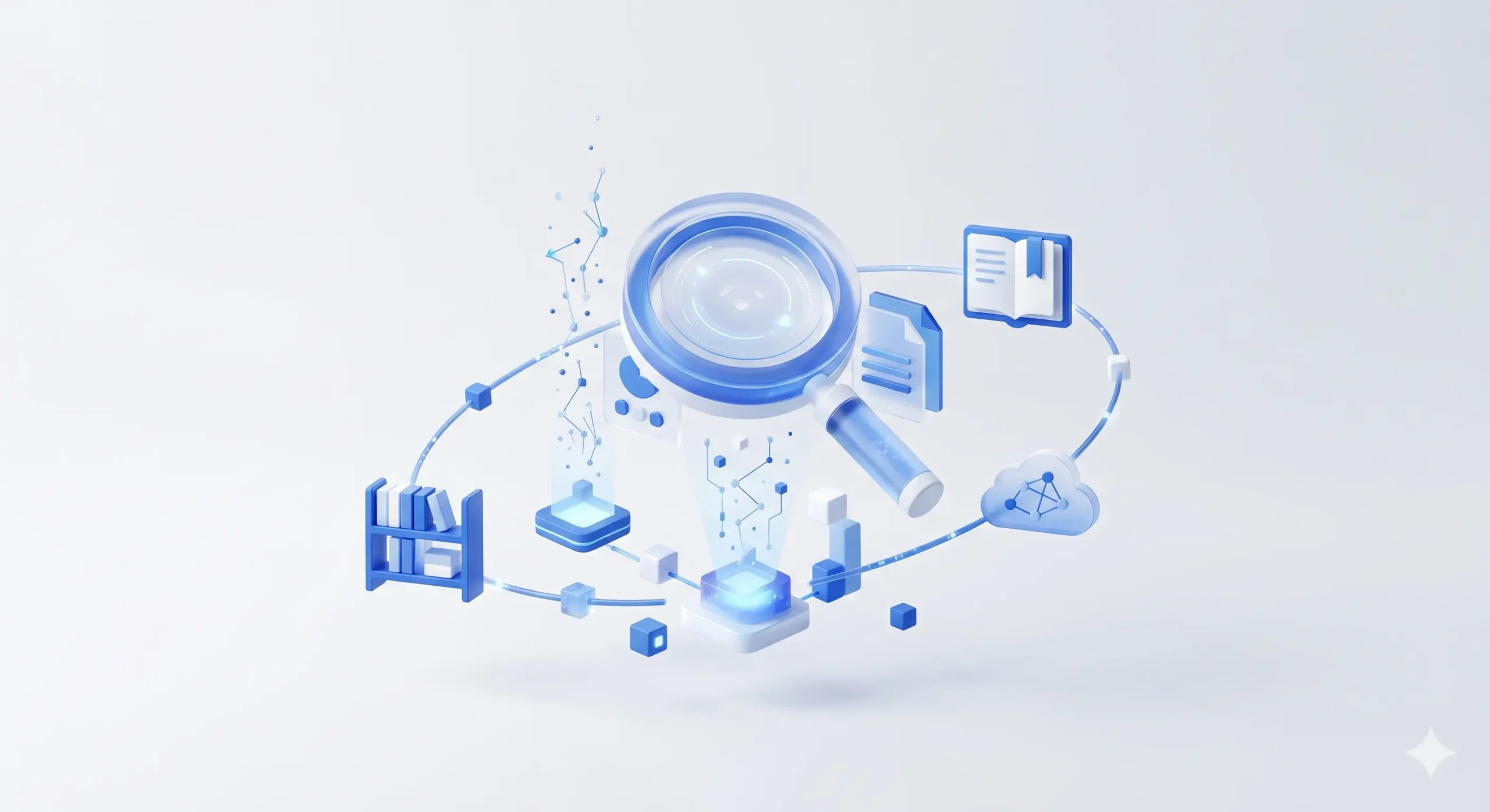 Illustration af AI Research Mode og data-søgning i realtid.